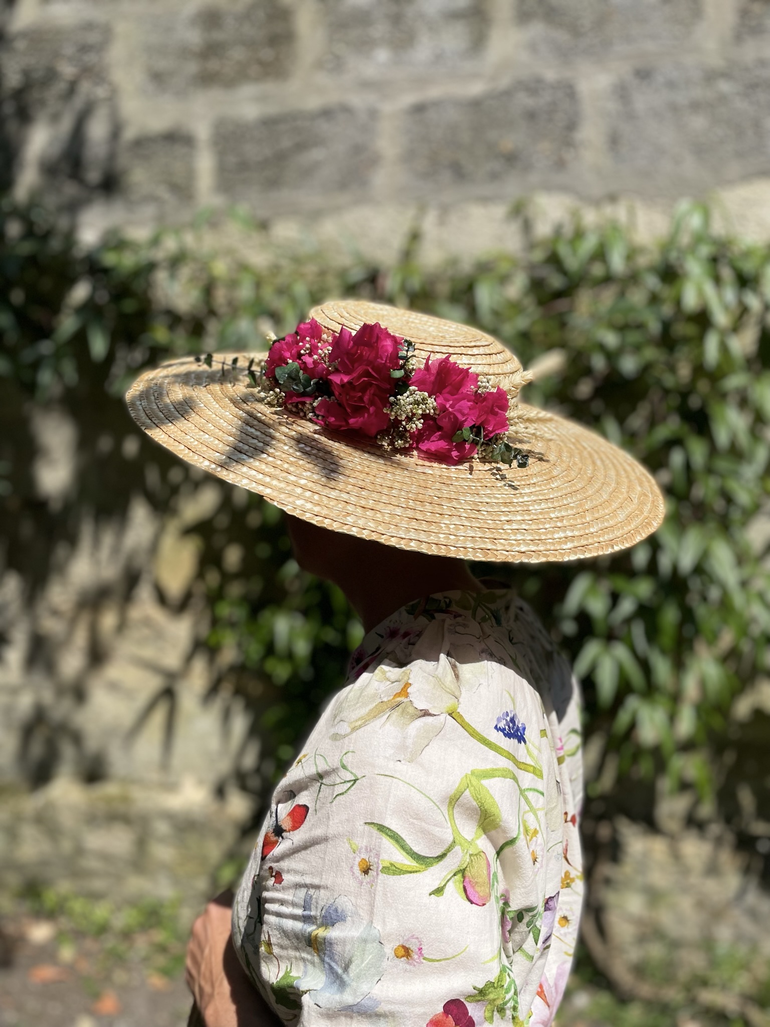 Chapeau capeline en paille pour femme avec ruban fleurs • Créations Chapeaux