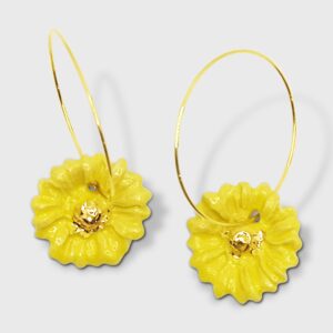 Boucles d'oreilles creole fleur jaune or tournesol marguerite pour femme